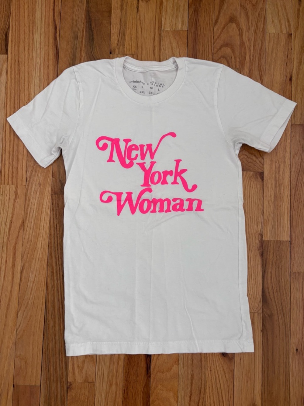 White Short Sleeve Tee with Pink "New York Woman" Graphic